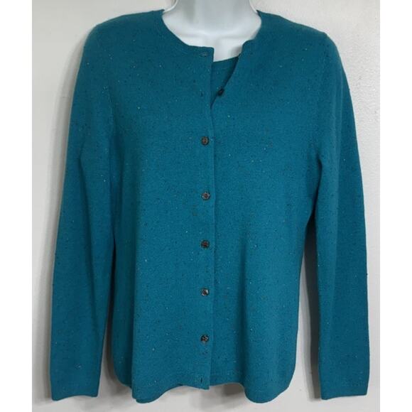 Lands End 100% Cashmere Twin Sweater Set Women’s Small 6-8 Button Cardigan Teal - Picture 1 of 9